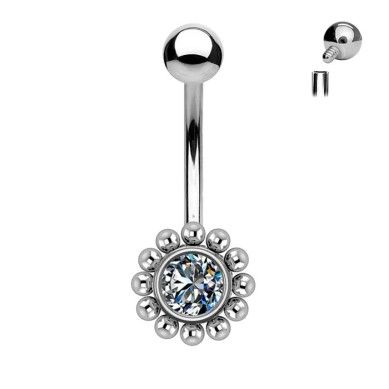 Piercing banana para cejas estilo Flor de Titanio ASTM F136 con Cristal Premium Zirconia