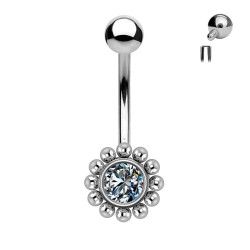 Piercing banana para cejas estilo Flor de Titanio ASTM F136 con Cristal Premium Zirconia
