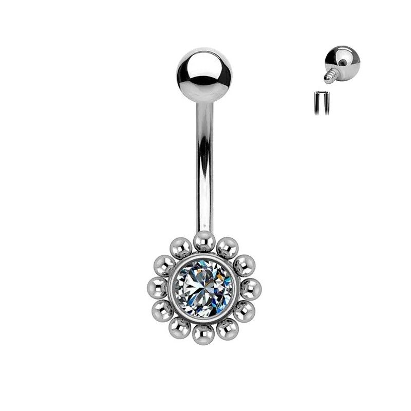 Piercing banana para cejas estilo Flor de Titanio ASTM F136 con Cristal Premium Zirconia