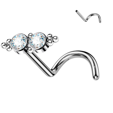 Piercing Nostril Titanio Astm F136 de Rosca Interna con Cristales Premium Zirconia y Bolitas