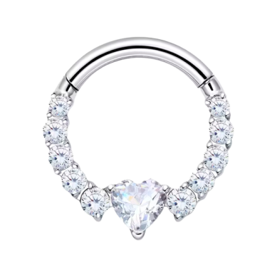 Aro Septum de Titanio ASTM F136 con Cúbic Zirconia estilo Corazón