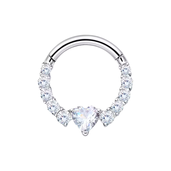 Aro Septum de Titanio ASTM F136 con Cúbic Zirconia estilo Corazón
