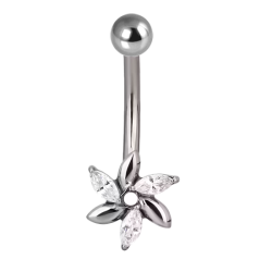 Piercing banana para cejas de Titanio ASTM F136 con Circonitas Cúbicas estilo Flor