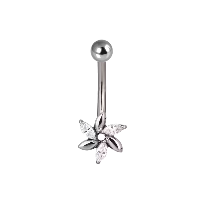 Piercing banana para cejas de Titanio ASTM F136 con Circonitas Cúbicas estilo Flor