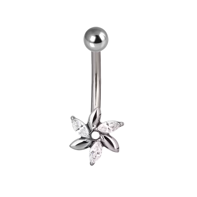 Piercing banana para cejas de Titanio ASTM F136 con Circonitas Cúbicas estilo Flor