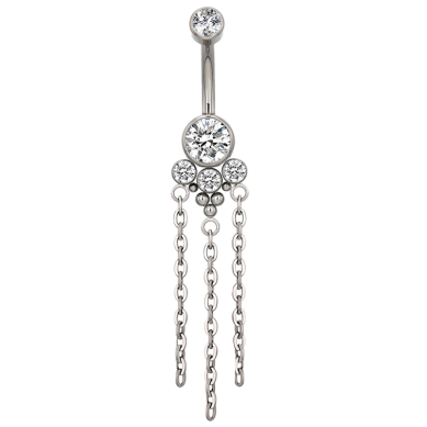 Piercing Ombligo de Titanio ASTM F136 con Circonitas Cúbicas y Cadenas Colgantes
