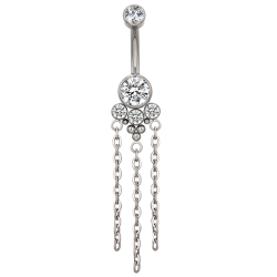 Piercing Ombligo de Titanio ASTM F136 con Circonitas Cúbicas y Cadenas Colgantes