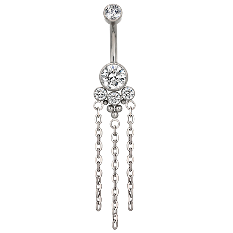 Piercing Ombligo de Titanio ASTM F136 con Circonitas Cúbicas y Cadenas Colgantes