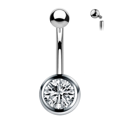Piercing Titanio de Ombligo con Bola y Cristal de Rosca Interna