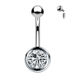 Piercing Titanio de Ombligo con Bola y Cristal de Rosca Interna