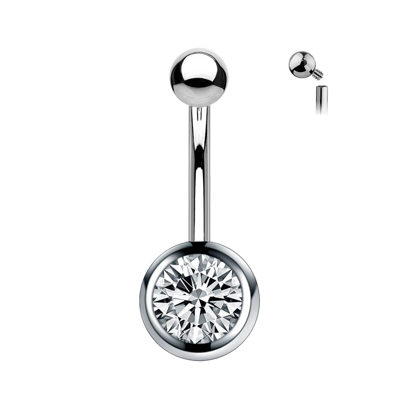 Piercing Titanio de Ombligo con Bola y Cristal de Rosca Interna