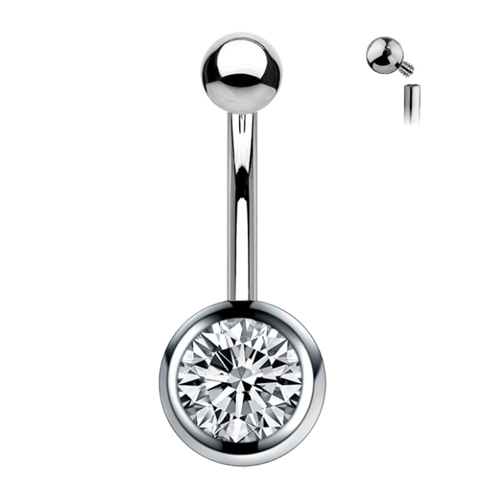 Piercing Titanio de Ombligo con Bola y Cristal de Rosca Interna