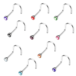 Piercing Nostril de Acero Quirúrgico con Brillantes de diferentes colores