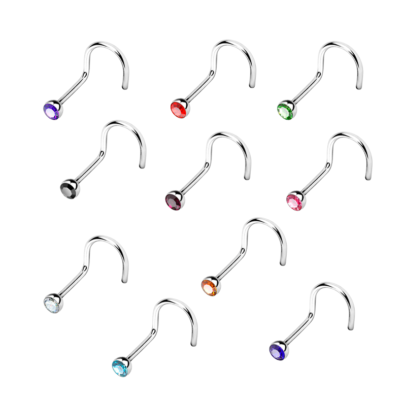 Piercing Nostril de Acero Quirúrgico con Brillantes de diferentes colores