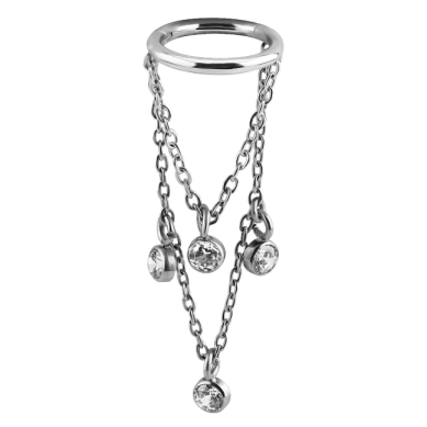 Anillo de Acero Quirúrgico con Cadenas y Brillantes Colgante
