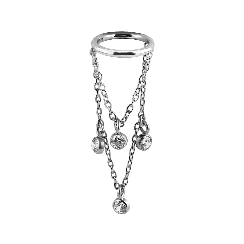 Anillo de Acero Quirúrgico con Cadenas y Brillantes Colgante