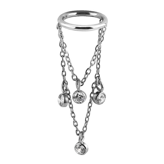 Anillo de Acero Quirúrgico con Cadenas y Brillantes Colgante