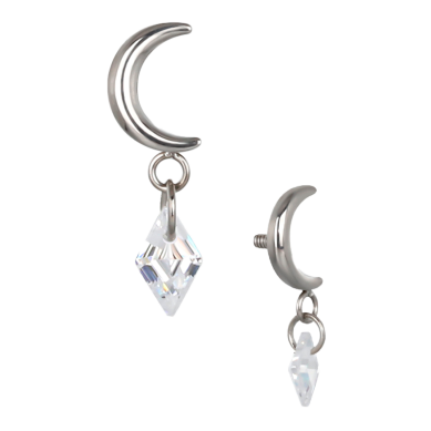 Pendiente de Titanio ASTM F136 con Rosca Interna estilo Media Luna con Cristal Colgante