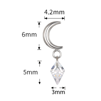 Pendiente de Titanio ASTM F136 con Rosca Interna estilo Media Luna con Cristal Colgante