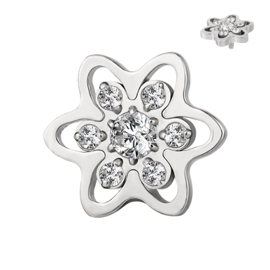 Piercing para Hélix de Titanio ASTM F136 con Rosca Interna y Circonitas Cúbicas tipo Flor