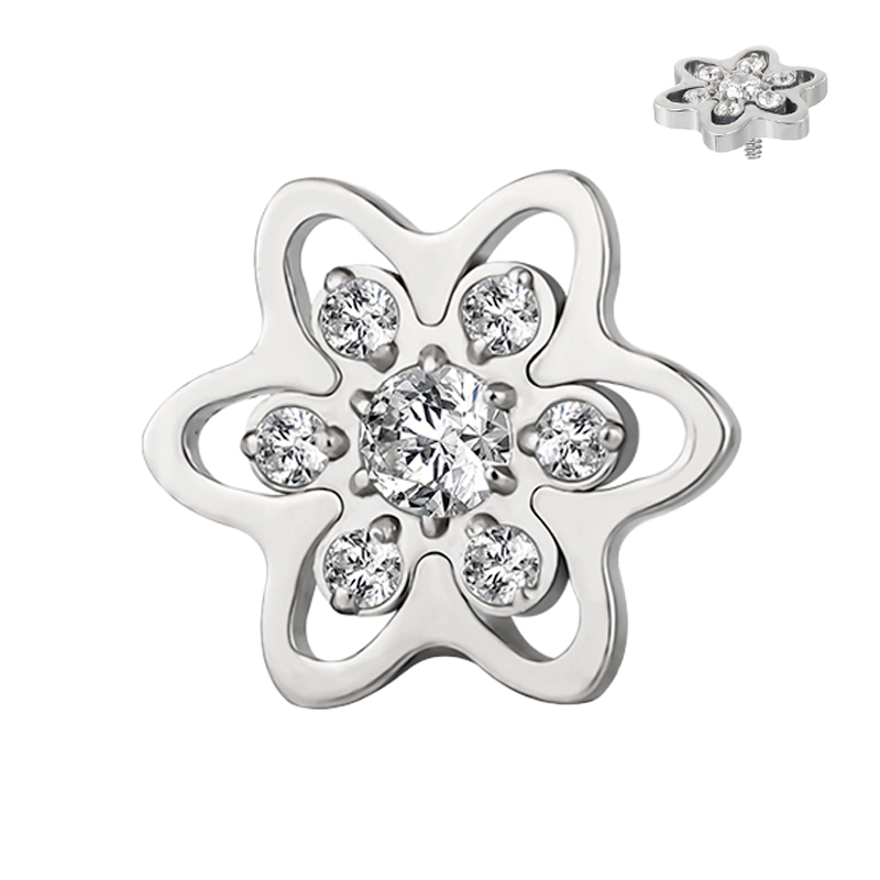 Piercing para Hélix de Titanio ASTM F136 con Rosca Interna y Circonitas Cúbicas tipo Flor