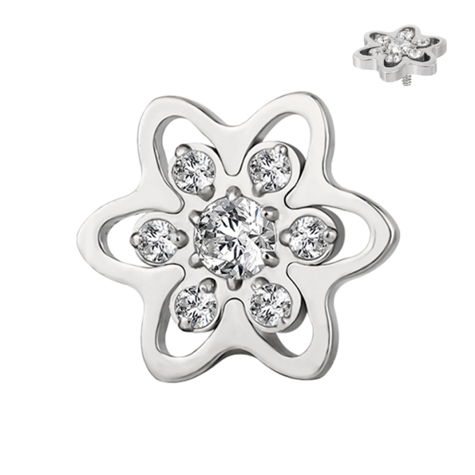 Piercing para Hélix de Titanio ASTM F136 con Rosca Interna y Circonitas Cúbicas tipo Flor