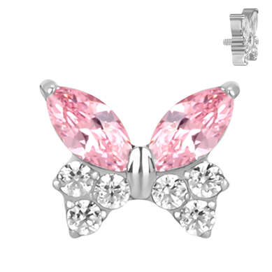Piercing Hélix de Titanio ASTM F136 tipo Mariposa con Circonitas Cúbicas y Rosca Interna