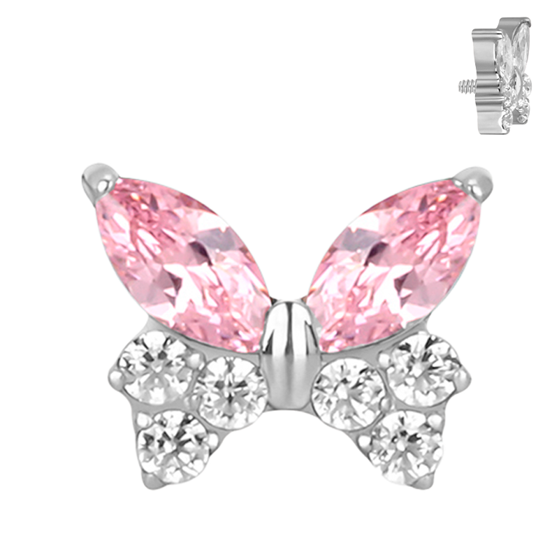 Piercing Hélix de Titanio ASTM F136 tipo Mariposa con Circonitas Cúbicas y Rosca Interna