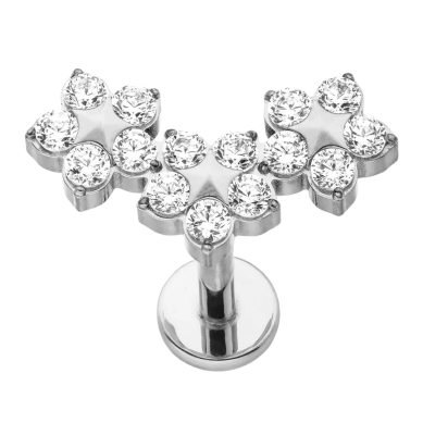 Piercing para Hélix de Titanio ASTM F136 con tres Flores y Circonitas Cúbicas