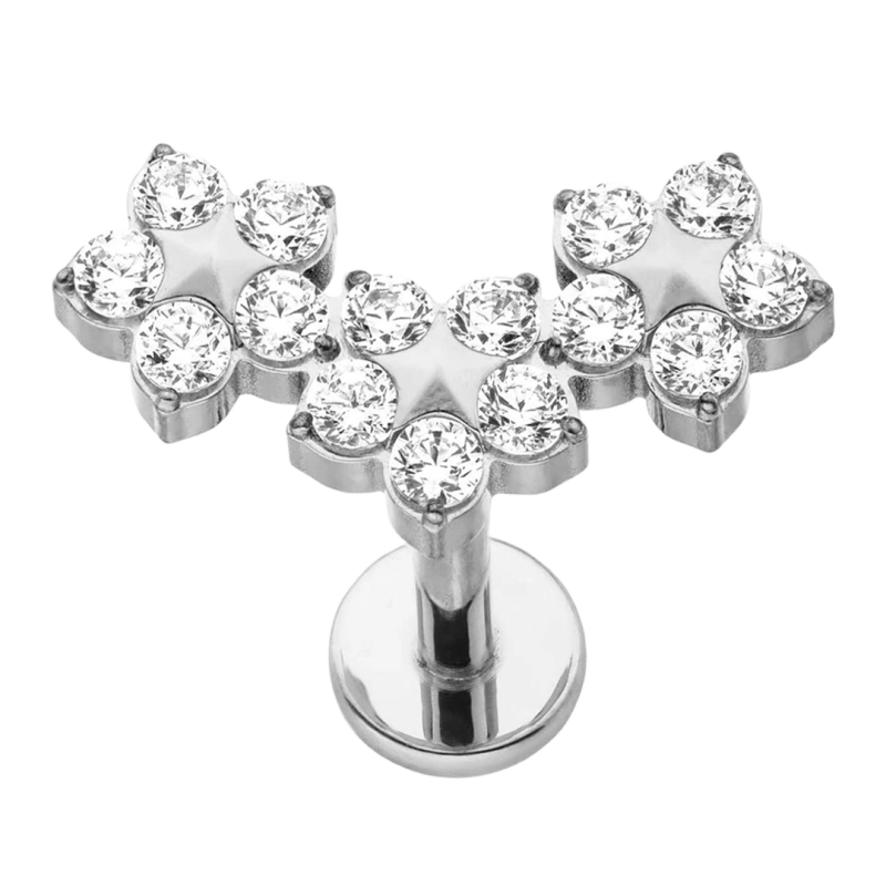 Piercing para Hélix de Titanio ASTM F136 con tres Flores y Circonitas Cúbicas