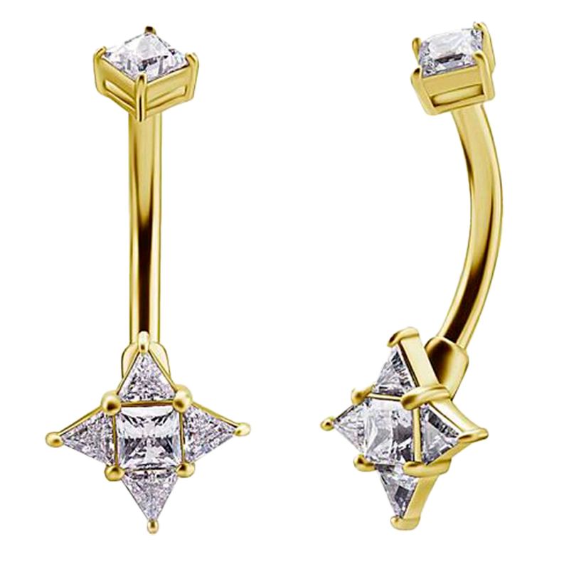 Piercing para Ombligo Bañado en Oro de Acero Inoxidable con Circonitas Cúbicas