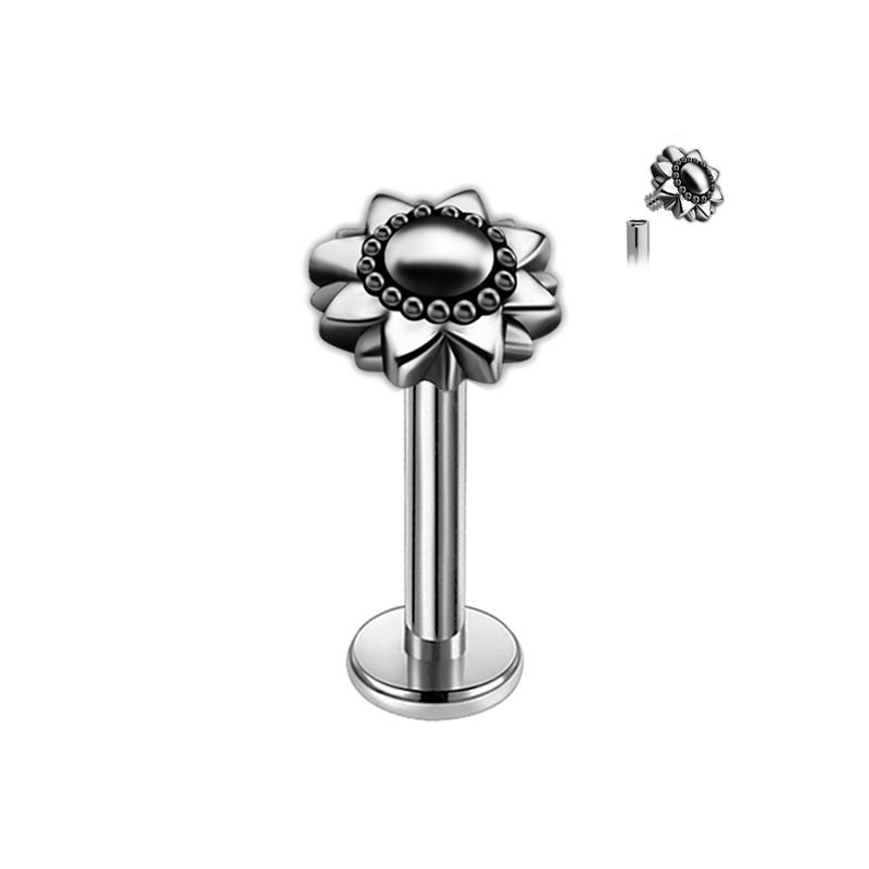 Piercing estilo Flor Tribal de Acero con Rosca Interna