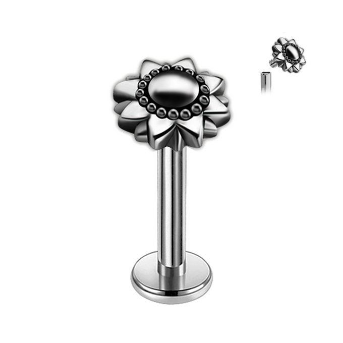 Piercing estilo Flor Tribal de Acero con Rosca Interna