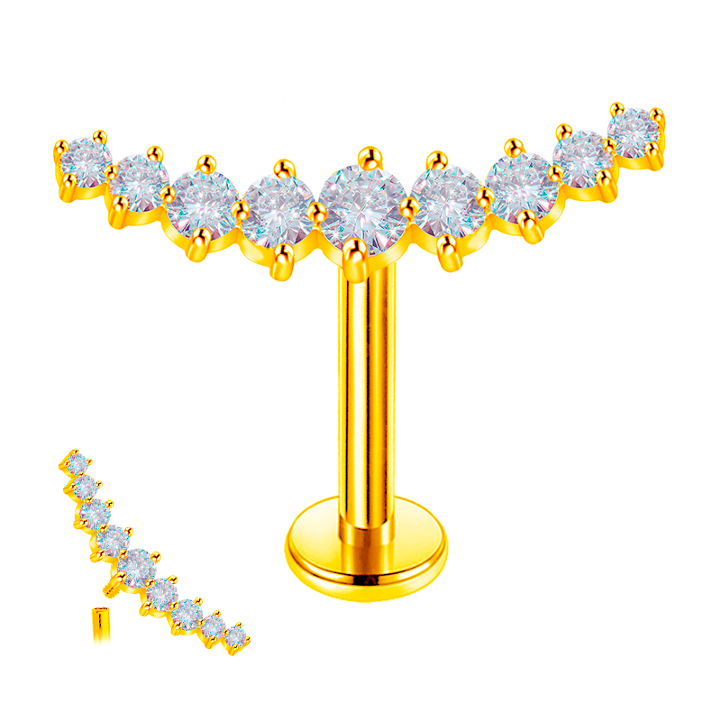 Hélix Piercing de Titanio ASTM F136 Bañado en Oro con Cristales Premium Zirconia
