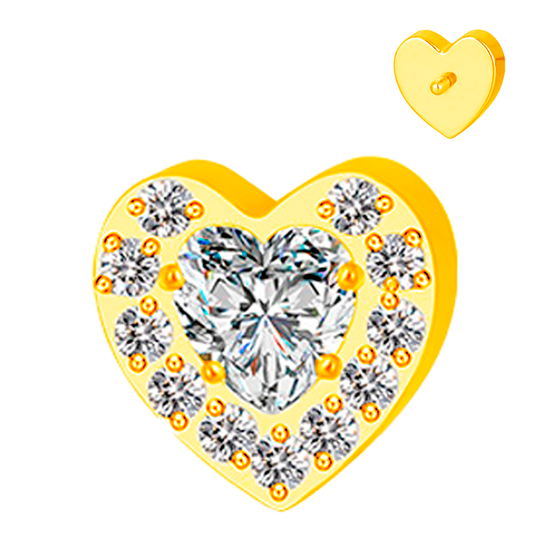 Labret estilo Corazón de Titanio ASTM F136 con Circonitas Cúbicas