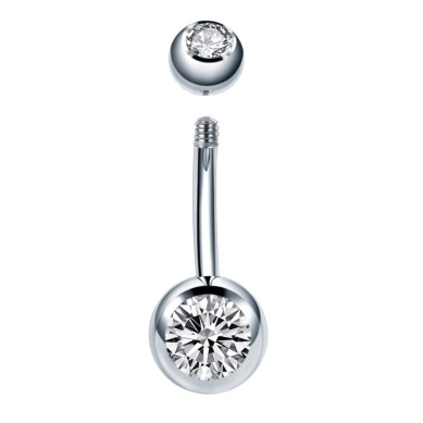 Piercing de Ombligo de Acero Quirúrgico con Cristal y Rosca Externa