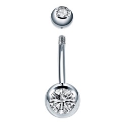 Piercing de Ombligo de Acero Quirúrgico con Cristal y Rosca Externa