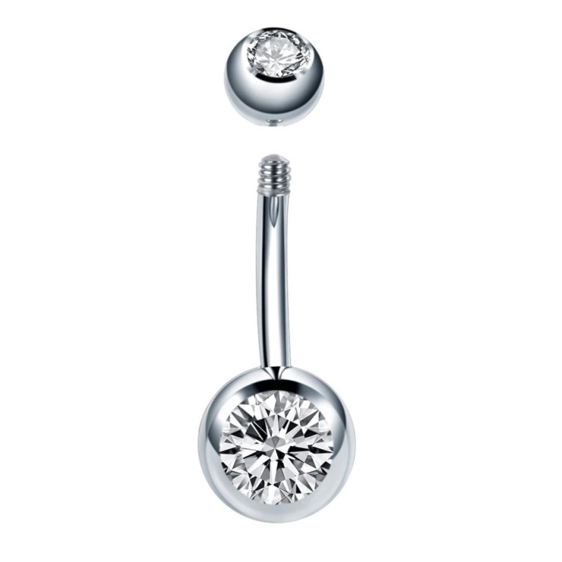 Piercing de Ombligo de Acero Quirúrgico con Cristal y Rosca Externa