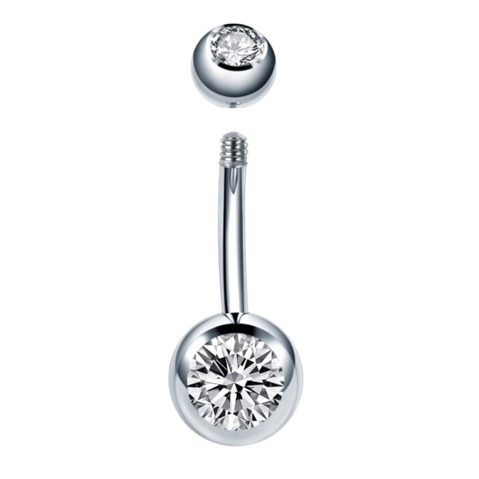 Piercing de Ombligo de Acero Quirúrgico con Cristal y Rosca Externa