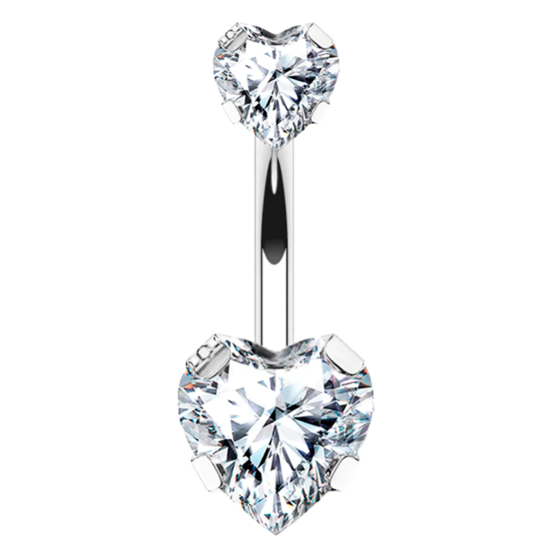 Piercing para Ombligo de Acero Quirúrgico con Rosca Interna estilo Corazón con Cristal