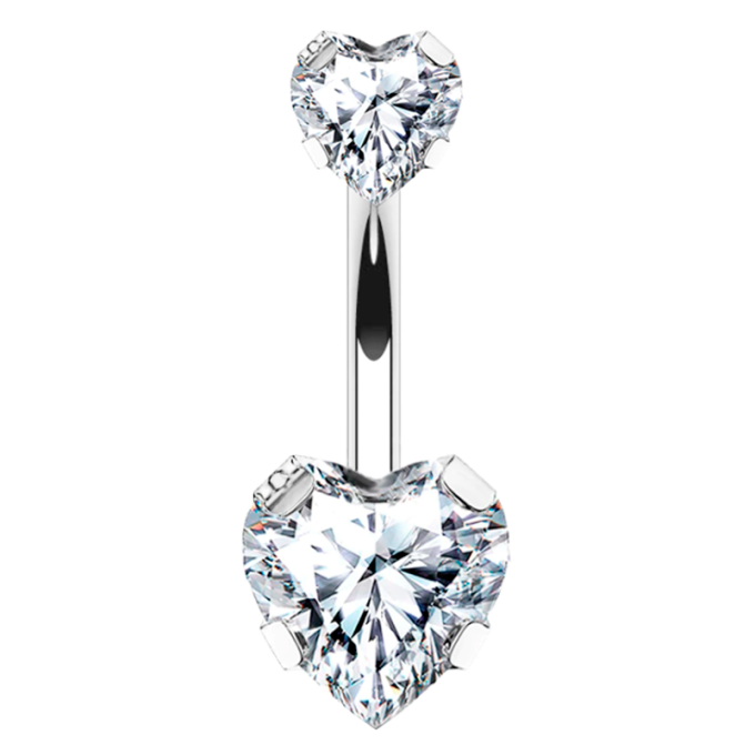 Piercing para Ombligo de Acero Quirúrgico con Rosca Interna estilo Corazón con Cristal