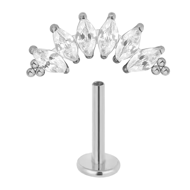 Piercing Hélix de Titanio ASTM F136 con Circonitas Cúbicas Marquesa y Bolitas