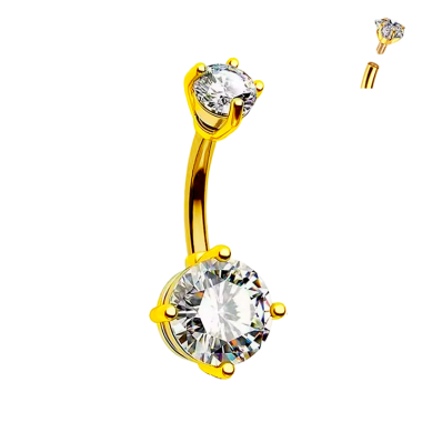 Piercing Banana para Cejas de Titanio ASTM F136 Bañado en Oro con Cristales Premium Zirconia