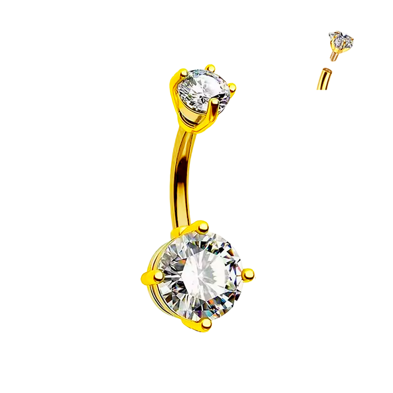 Piercing Banana para Cejas de Titanio ASTM F136 Bañado en Oro con Cristales Premium Zirconia