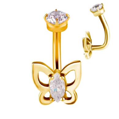 Piercing Rook de Acero Quirúrgico Bañado en Oro con Cristales Premium Zirconia estilo Mariposa
