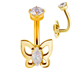 Piercing Rook de Acero Quirúrgico Bañado en Oro con Cristales Premium Zirconia estilo Mariposa