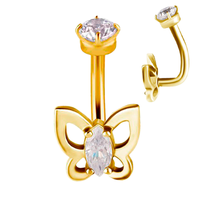 Piercing Rook de Acero Quirúrgico Bañado en Oro con Cristales Premium Zirconia estilo Mariposa