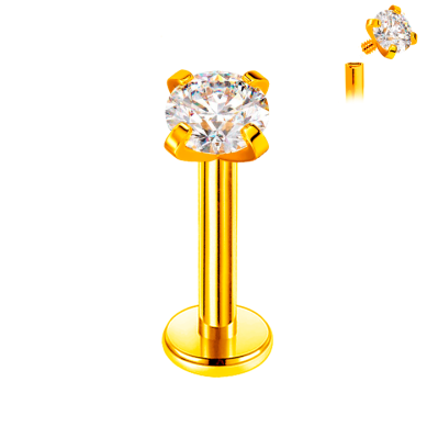 Labret de Titanio ASTM F136 Bañado en Oro con Cristal Premium Zirconia