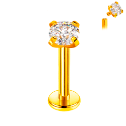 Labret de Titanio ASTM F136 Bañado en Oro con Cristal Premium Zirconia