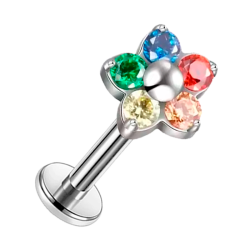 Piercing de Titanio para Oreja estilo Flor con Circonitas de Colores